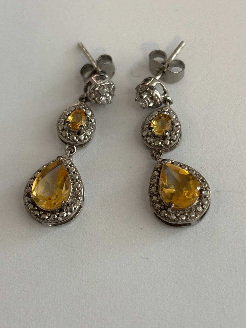 Vintage Karis Sterling Silver Citrine Dangle Earrings